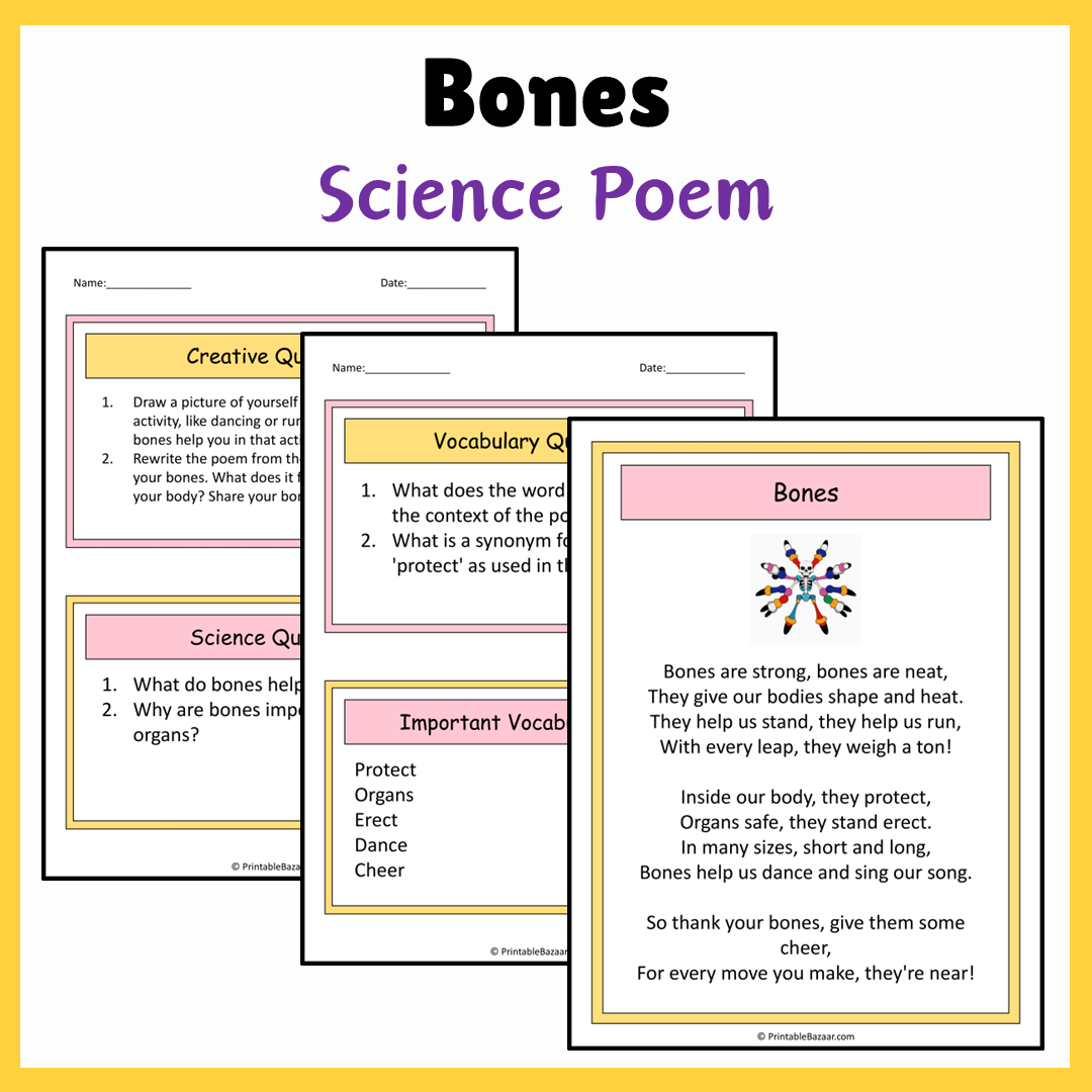 Bones | Science Poem Reading Comprehension Activity