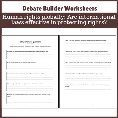 Human rights globally: Are international laws effective in protecting rights? | Favour and Against Worksheet Printable Activity