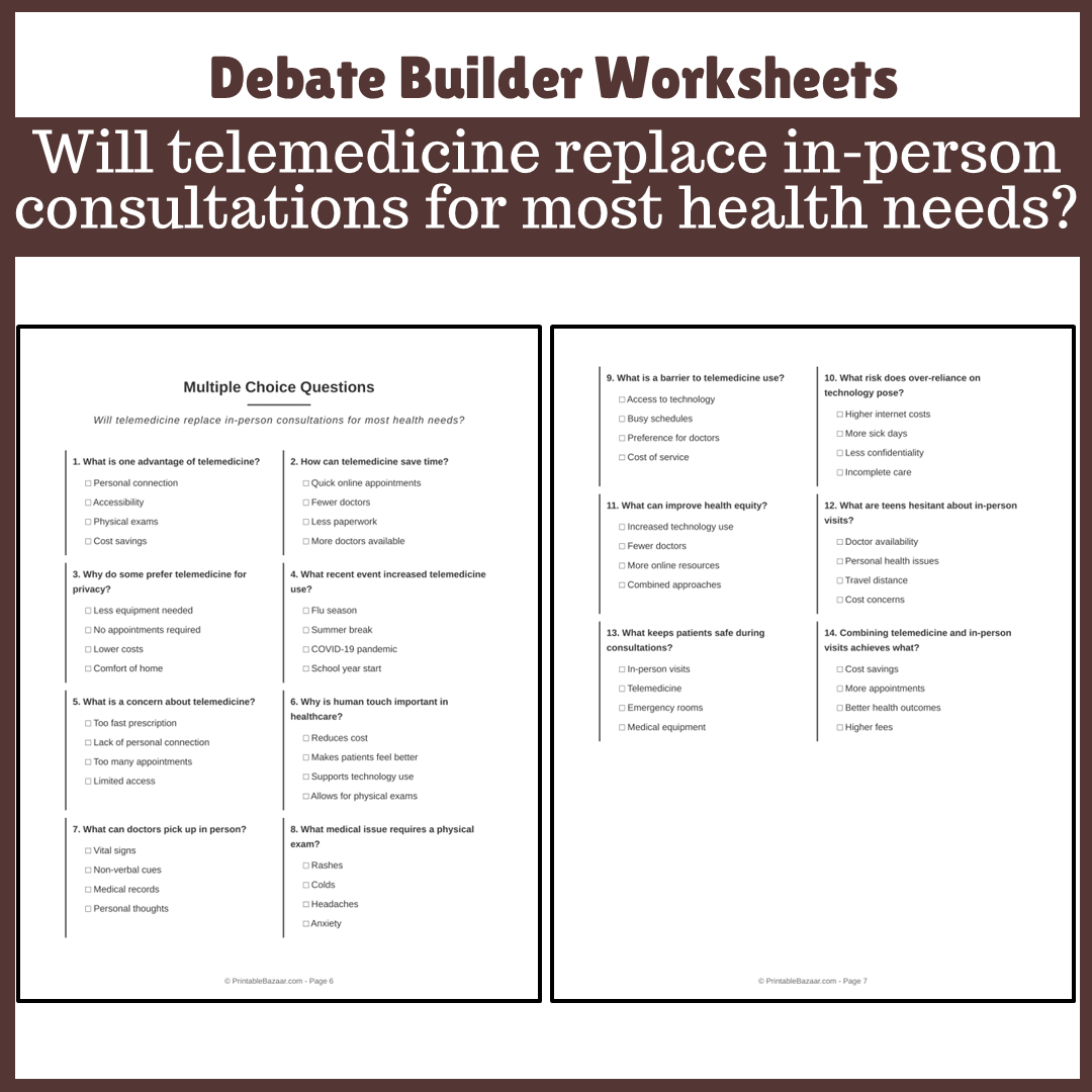 Will telemedicine replace in-person consultations for most health needs? | Favour and Against Worksheet Printable Activity