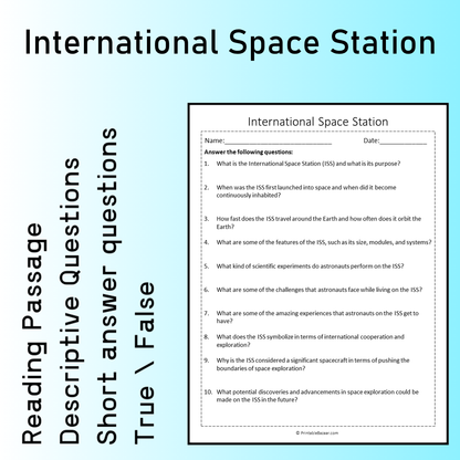 International Space Station | Reading Comprehension Passage Printable Worksheet
