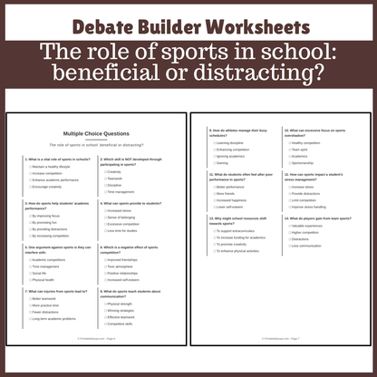 The role of sports in school: beneficial or distracting? | Favour and Against Worksheet Printable Activity