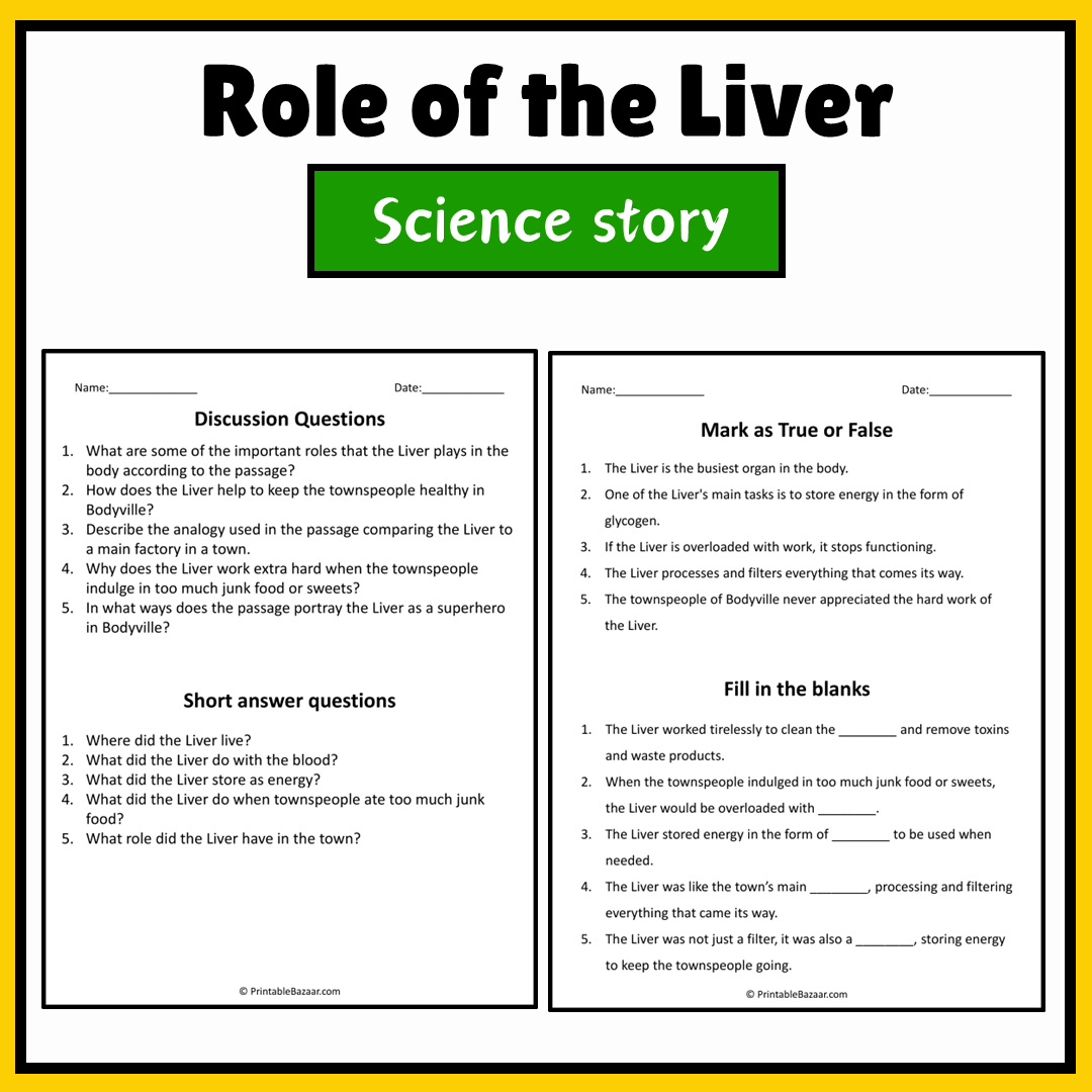 Role of the Liver | Science Story Reading Comprehension Activity