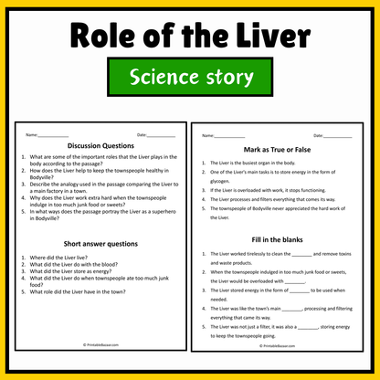 Role of the Liver | Science Story Reading Comprehension Activity