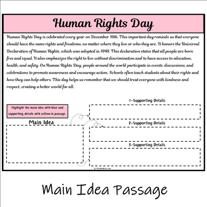 Human Rights Day | Main Idea and Supporting Details Reading Passage and Questions