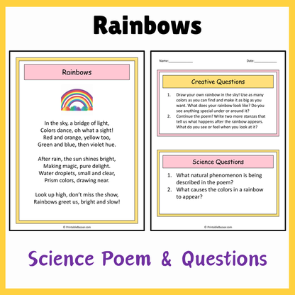 Rainbows | Science Poem Reading Comprehension Activity