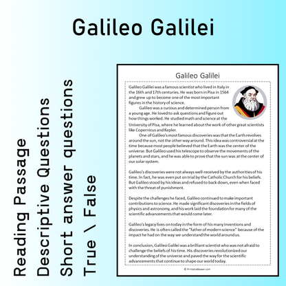 Galileo Galilei | Reading Comprehension Passage Printable Worksheet