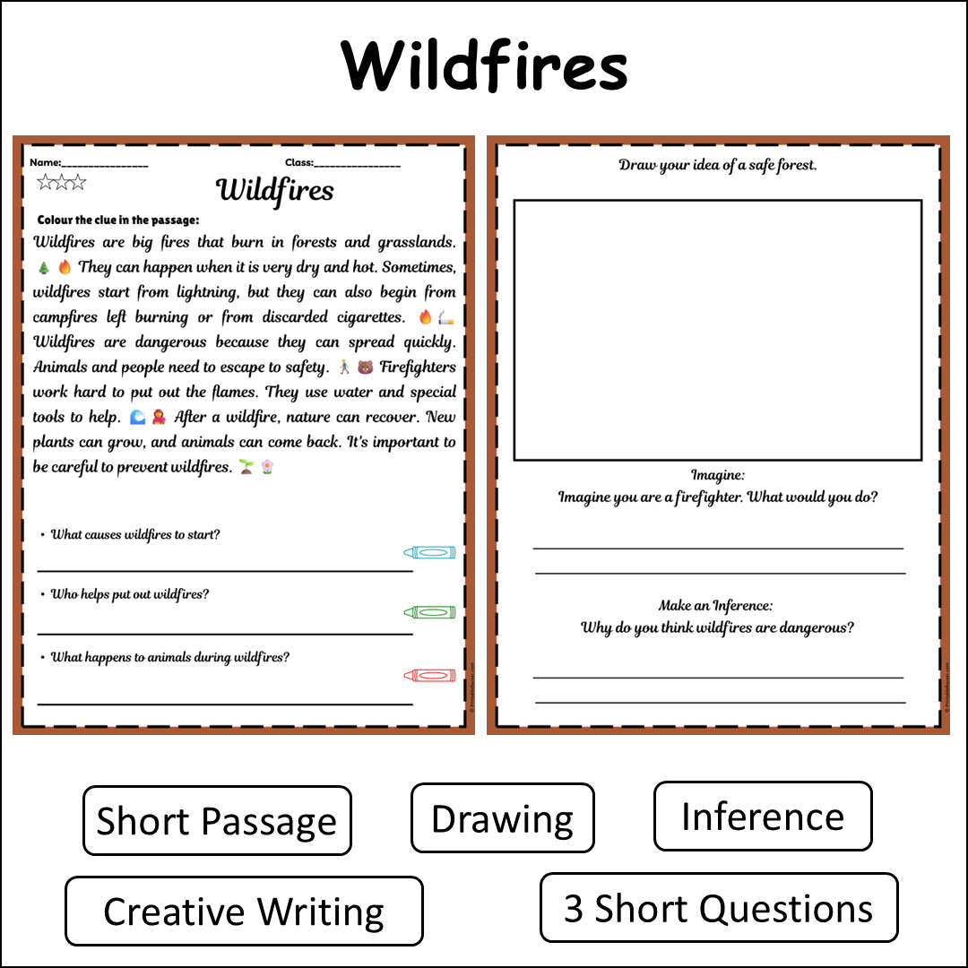 Wildfires | Short Reading Comprehension Creative Worksheet