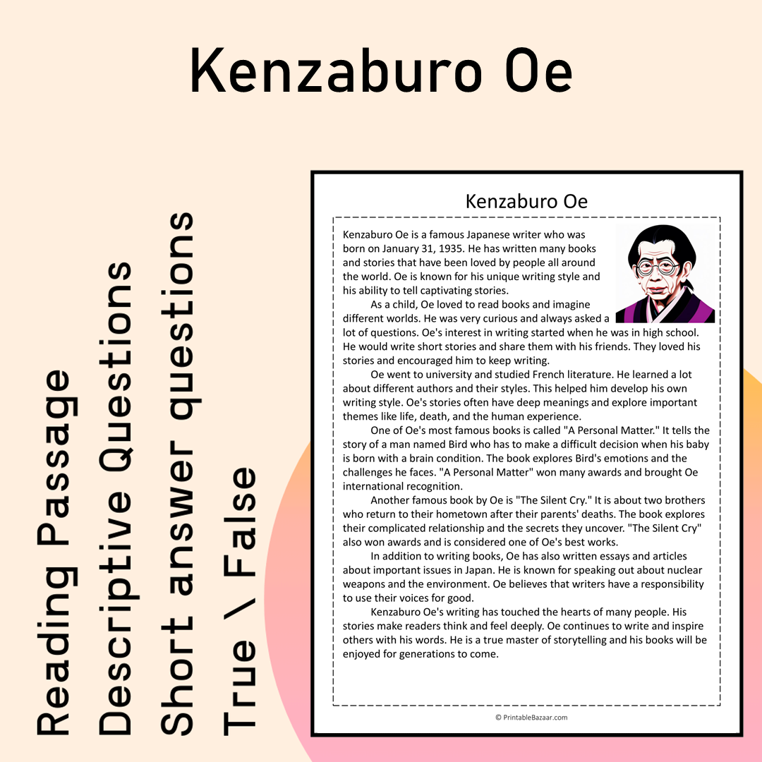 Kenzaburo Oe | Reading Comprehension Passage Printable Activity