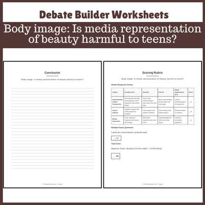Body image: Is media representation of beauty harmful to teens? | Favour and Against Worksheet Printable Activity