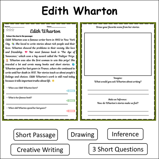 Edith Wharton | Short Reading Comprehension Creative Worksheet