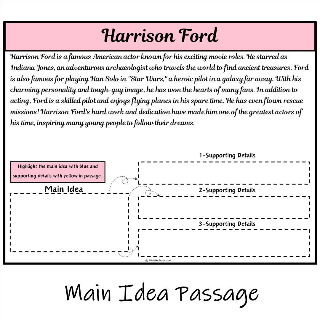 Harrison Ford | Main Idea and Supporting Details Reading Passage and Questions