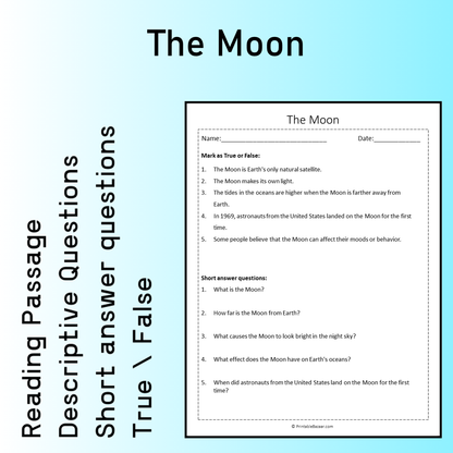 The Moon | Reading Comprehension Passage Printable Worksheet