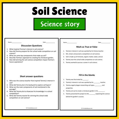 Soil Science | Science Story Reading Comprehension Activity