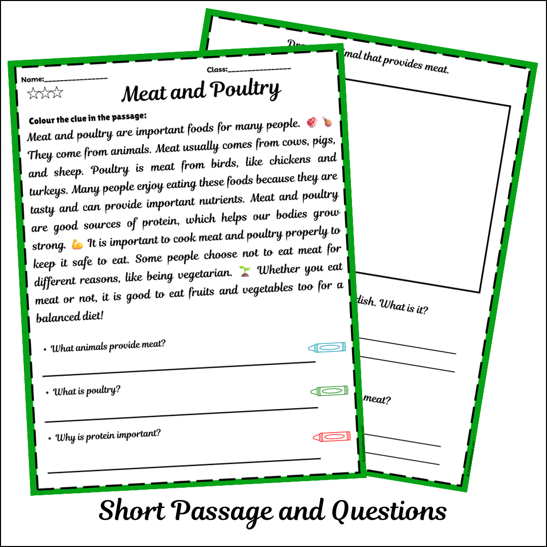 Meat and Poultry | Short Reading Comprehension Creative Worksheet