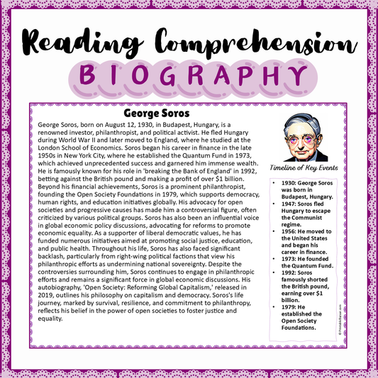 George Soros | Biography Reading Comprehension and Questions Worksheet