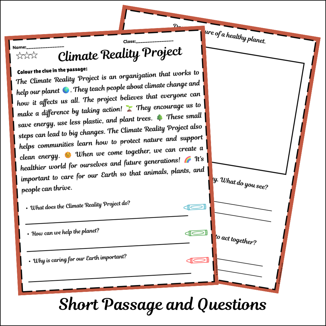 Climate Reality Project | Short Reading Comprehension Creative Worksheet