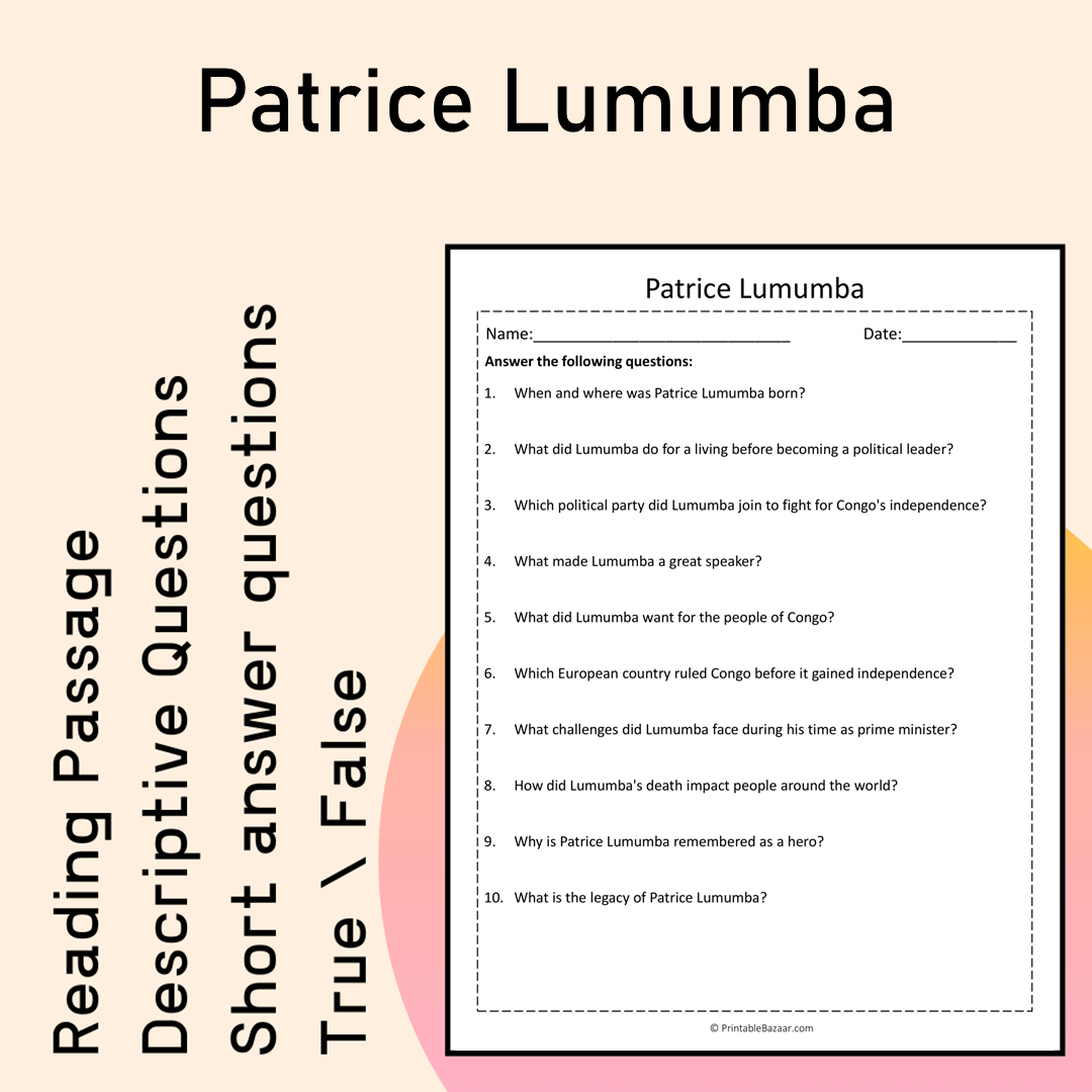 Patrice Lumumba | Reading Comprehension Passage Printable Activity