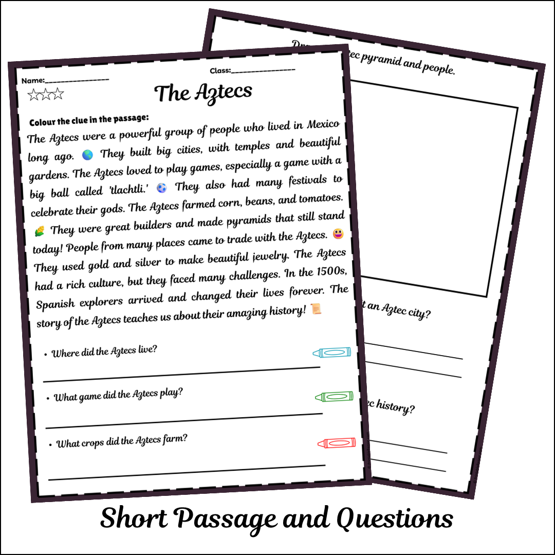 The Aztecs | Short Reading Comprehension Creative Worksheet