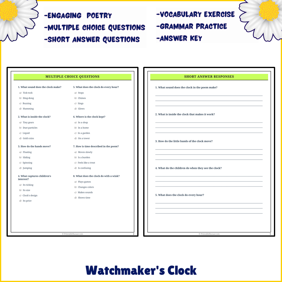 Watchmaker's Clock | Poem Grammar Worksheet Printable Activity