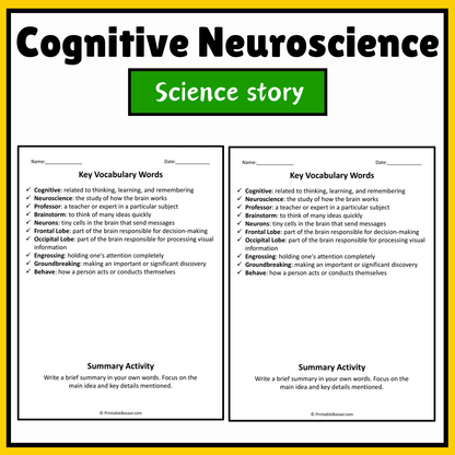 Cognitive Neuroscience | Science Story Reading Comprehension Activity