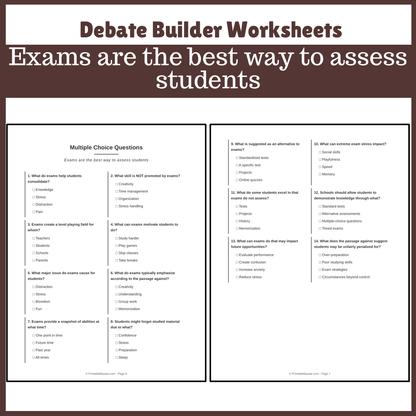 Exams are the best way to assess students | Favour and Against Worksheet Printable Activity
