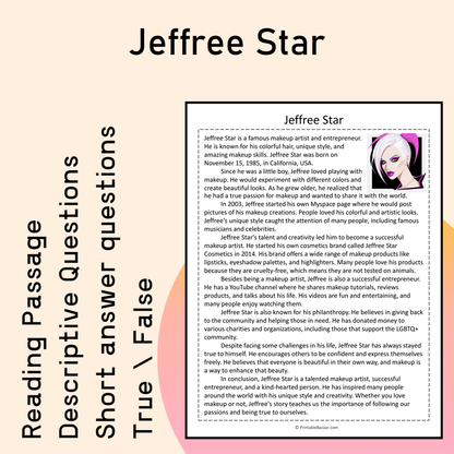 Jeffree Star | Reading Comprehension Passage Printable Activity