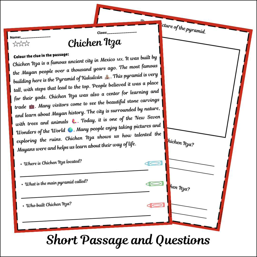 Chichen Itza | Short Reading Comprehension Creative Worksheet
