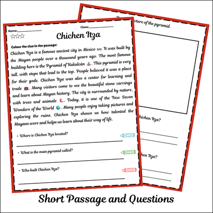 Chichen Itza | Short Reading Comprehension Creative Worksheet