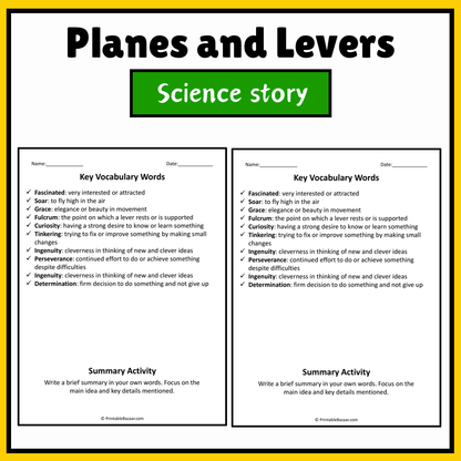 Planes and Levers | Science Story Reading Comprehension Activity