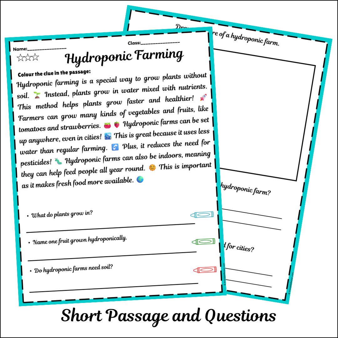 Hydroponic Farming | Short Reading Comprehension Creative Worksheet