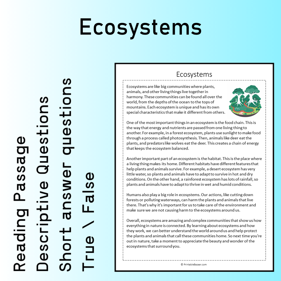 Ecosystems | Reading Comprehension Passage Printable Worksheet