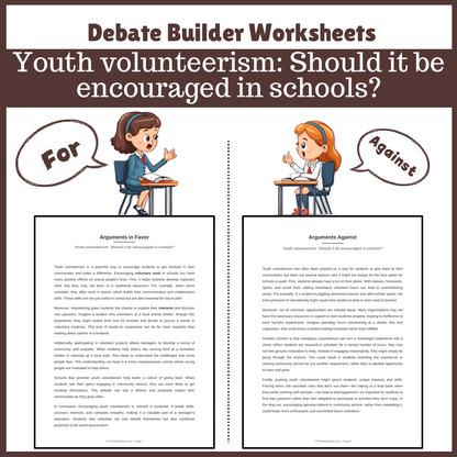 Youth volunteerism: Should it be encouraged in schools? | Favour and Against Worksheet Printable Activity