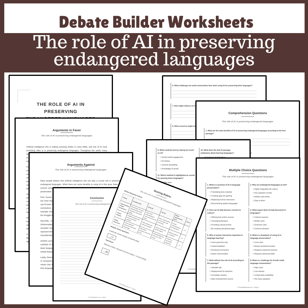 The role of AI in preserving endangered languages | Favour and Against Worksheet Printable Activity