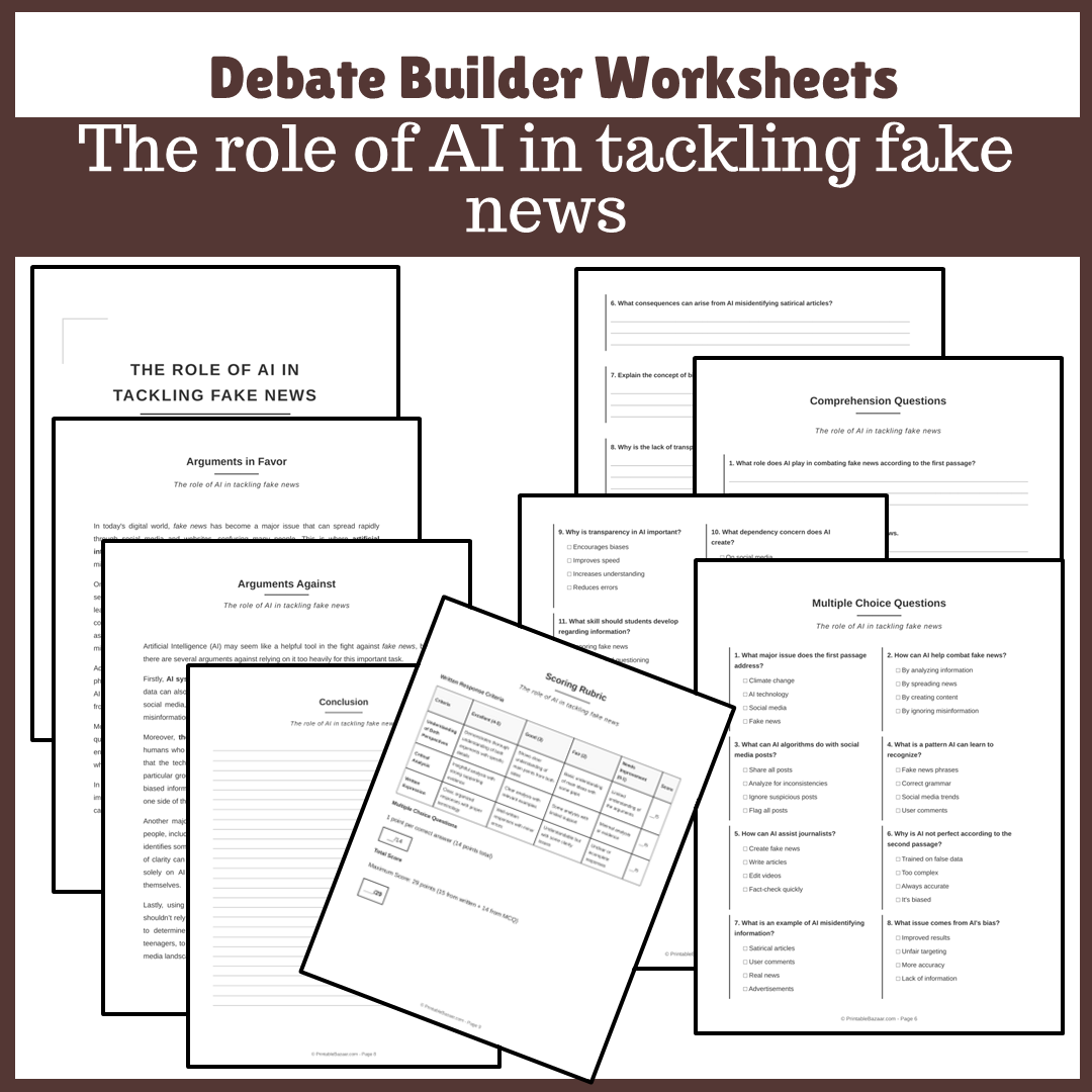 The role of AI in tackling fake news | Favour and Against Worksheet Printable Activity