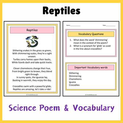 Reptiles | Science Poem Reading Comprehension Activity