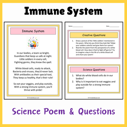 Immune System | Science Poem Reading Comprehension Activity