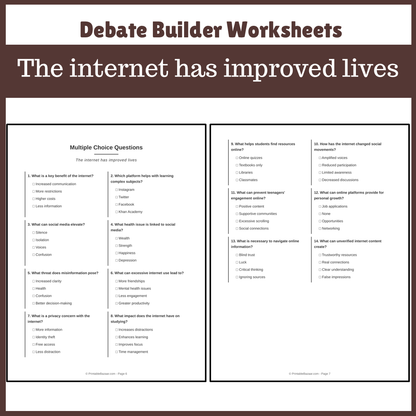 The internet has improved lives | Favour and Against Worksheet Printable Activity