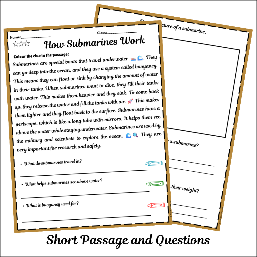 How Submarines Work | Short Reading Comprehension Creative Worksheet