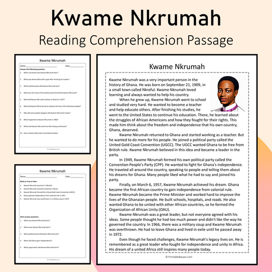 Kwame Nkrumah | Reading Comprehension Passage Printable Activity