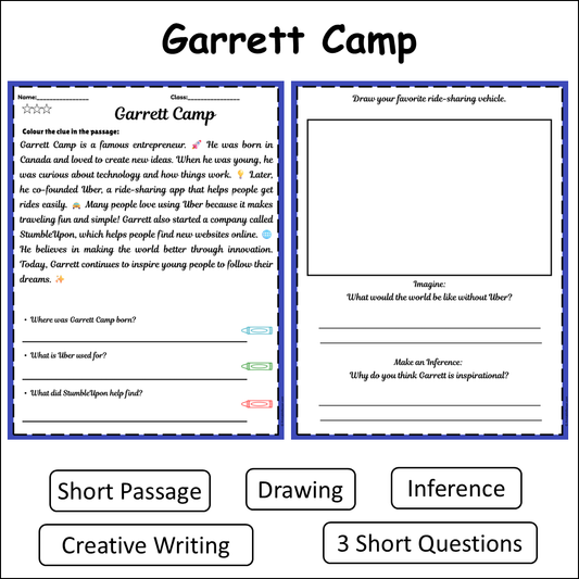 Garrett Camp | Short Reading Comprehension Creative Worksheet