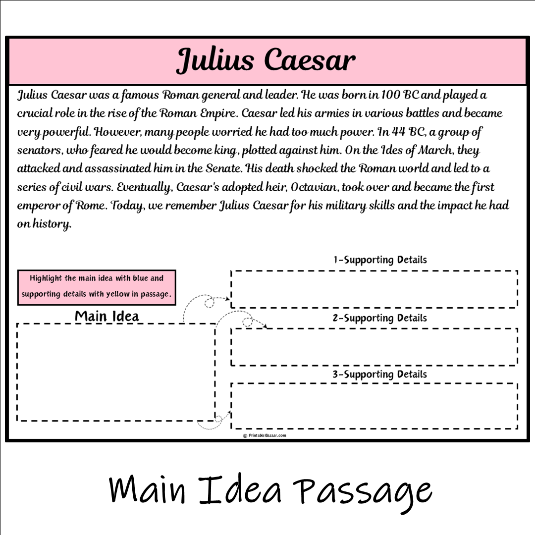 Julius Caesar | Main Idea and Supporting Details Reading Passage and Questions