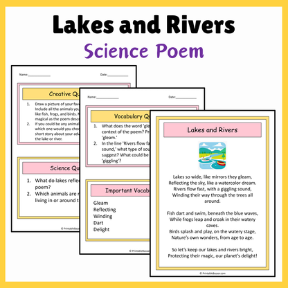 Lakes and Rivers | Science Poem Reading Comprehension Activity