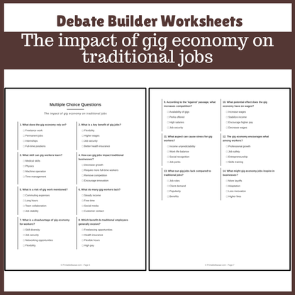 The impact of gig economy on traditional jobs | Favour and Against Worksheet Printable Activity