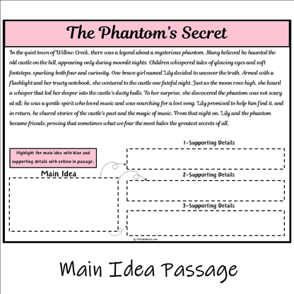 The Phantom’s Secret | Main Idea and Supporting Details Reading Passage and Questions