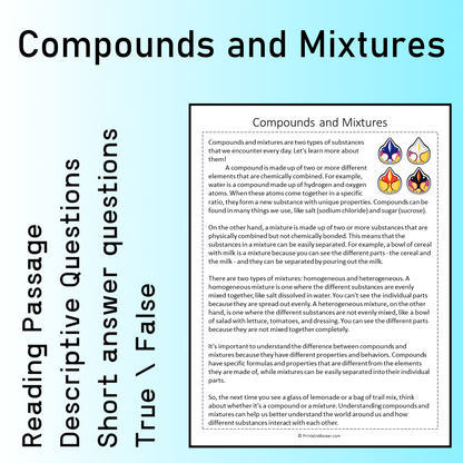 Compounds and Mixtures | Reading Comprehension Passage Printable Worksheet