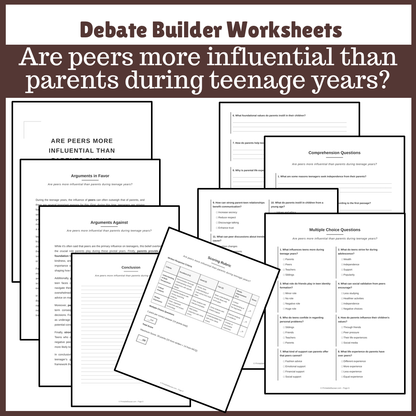 Are peers more influential than parents during teenage years? | Favour and Against Worksheet Printable Activity