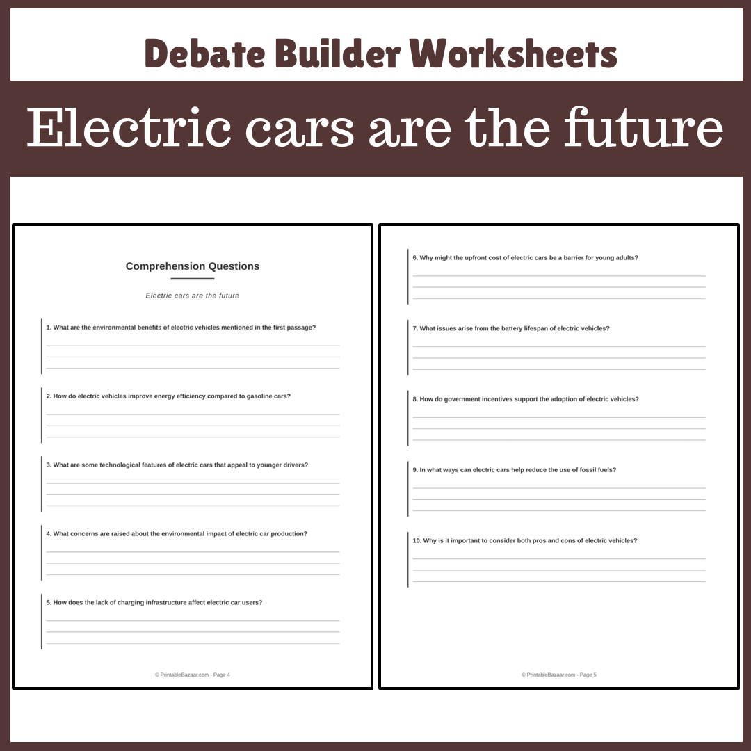 Electric cars are the future | Favour and Against Worksheet Printable Activity