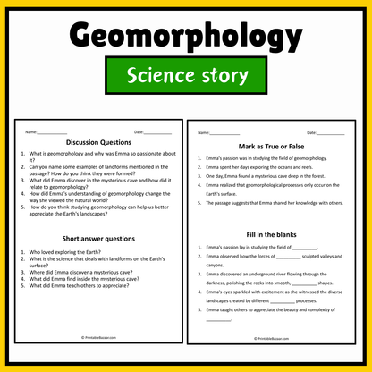 Geomorphology | Science Story Reading Comprehension Activity