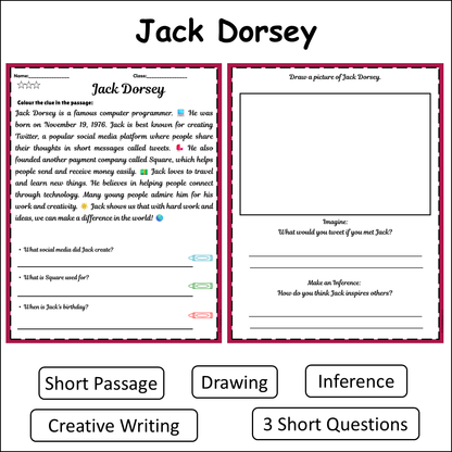 Jack Dorsey | Short Reading Comprehension Creative Worksheet