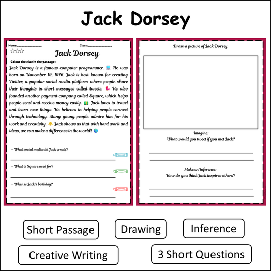 Jack Dorsey | Short Reading Comprehension Creative Worksheet
